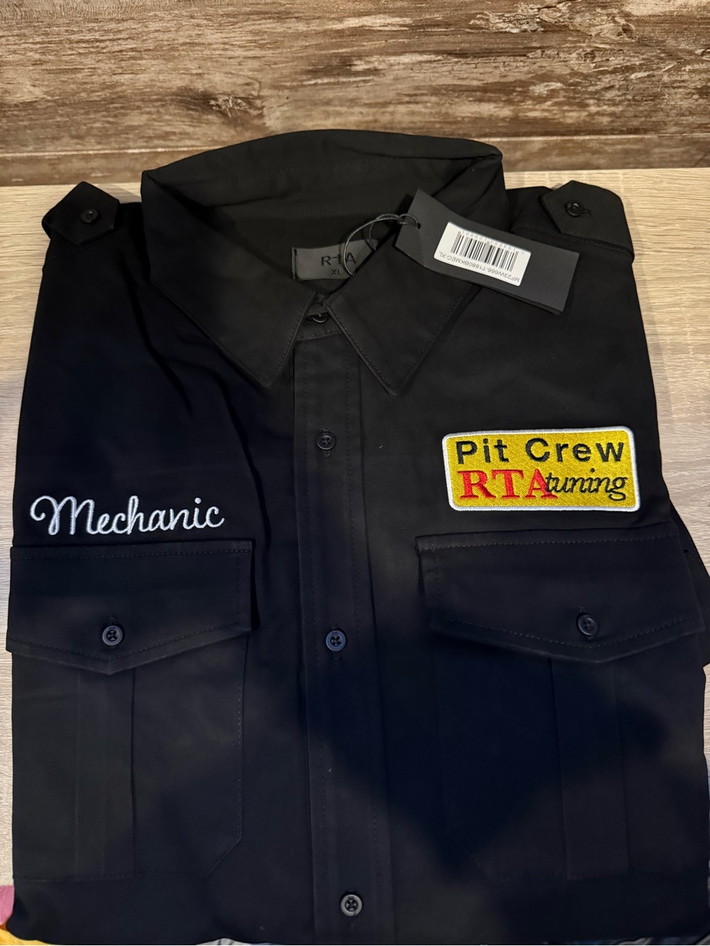 RtA Black Pit Crew Mechanic Button-Down Shirt with Embroidered Patches